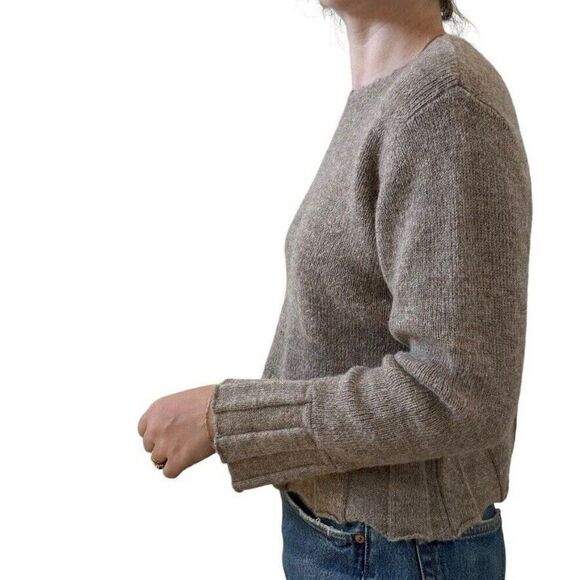 Vintage J. Jill Tan Brown Alpaca Wool Blend Cropped Boxy Ruffle Sweater Sz M - Picture 6 of 7